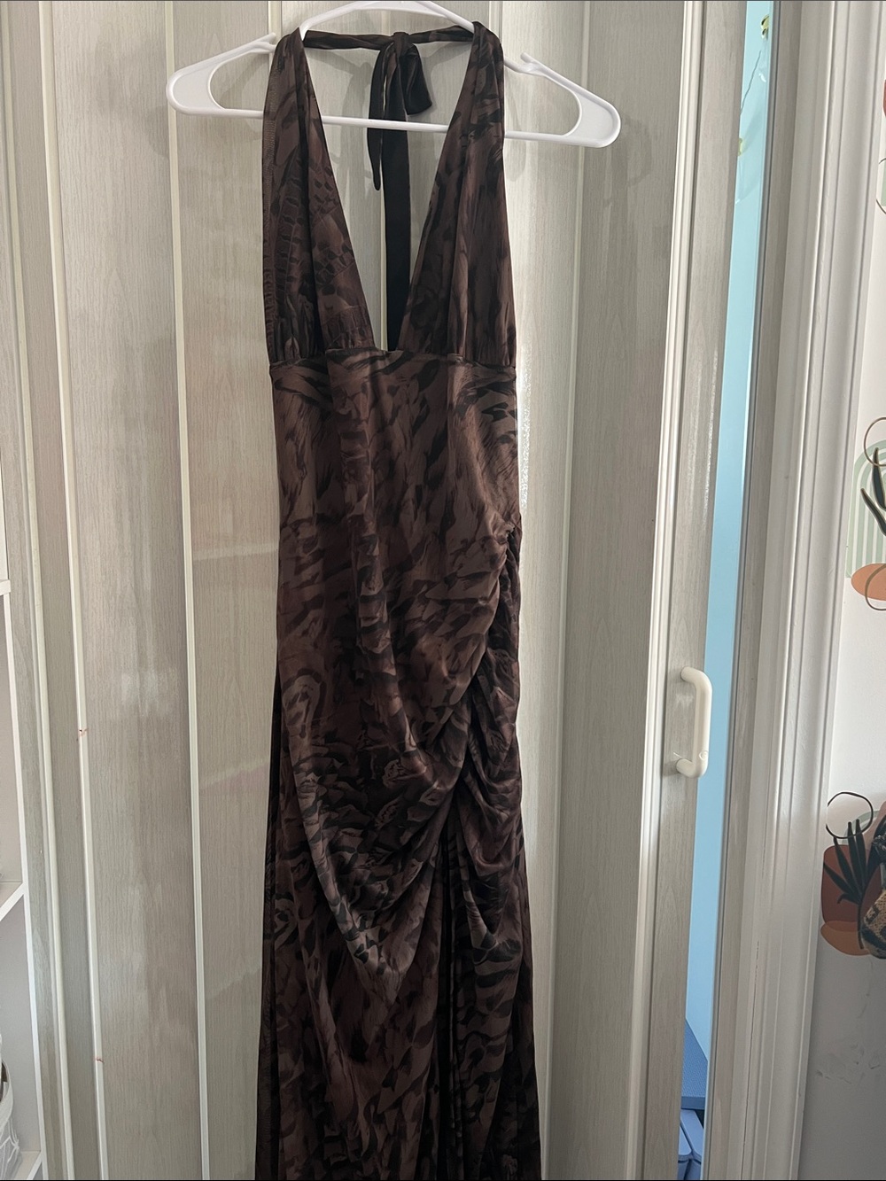 Urban Outfitters Brown Backless Halter Maxi Dress